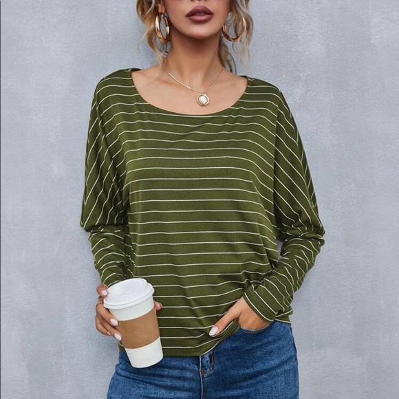 Boho striped drop shoulder long sleeve top - Picture 11 of 15